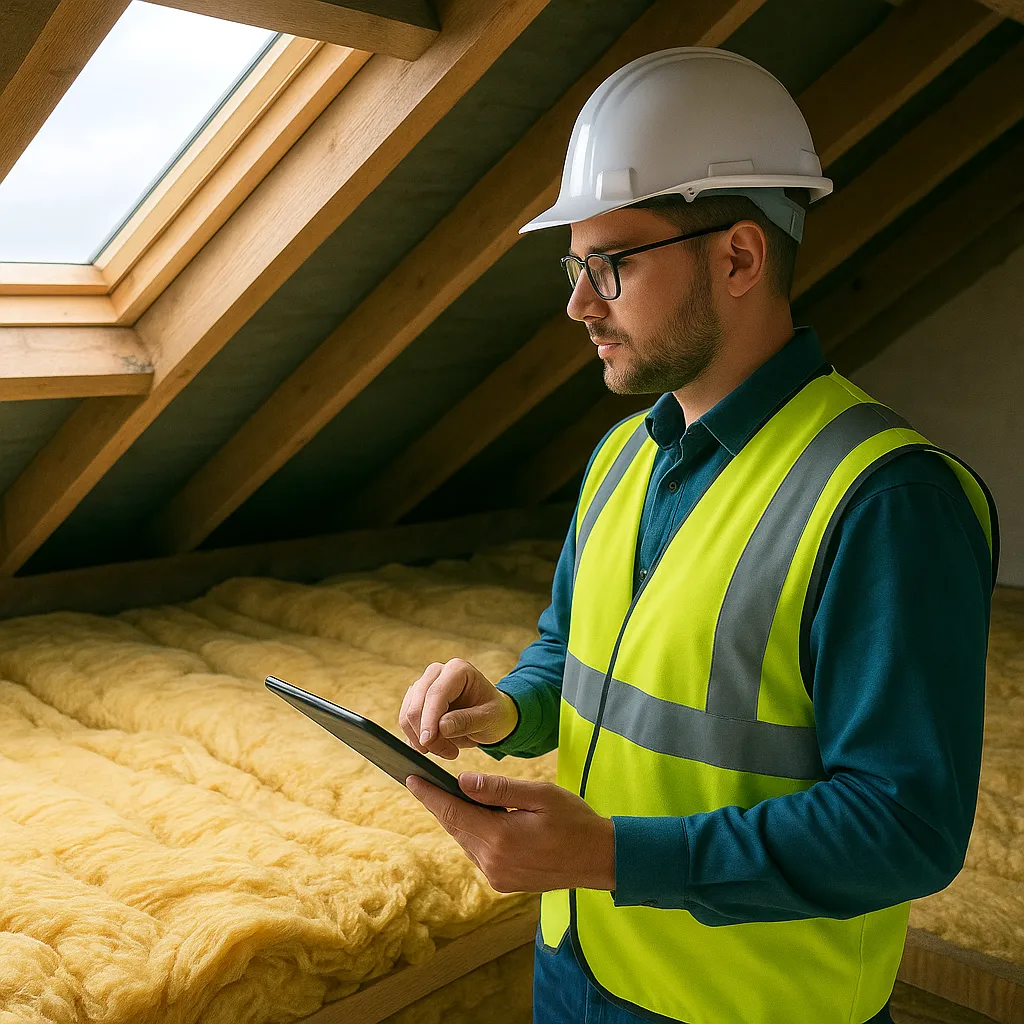 Retrofit Assessor conducting a property assessment and recording data for retrofit evaluation