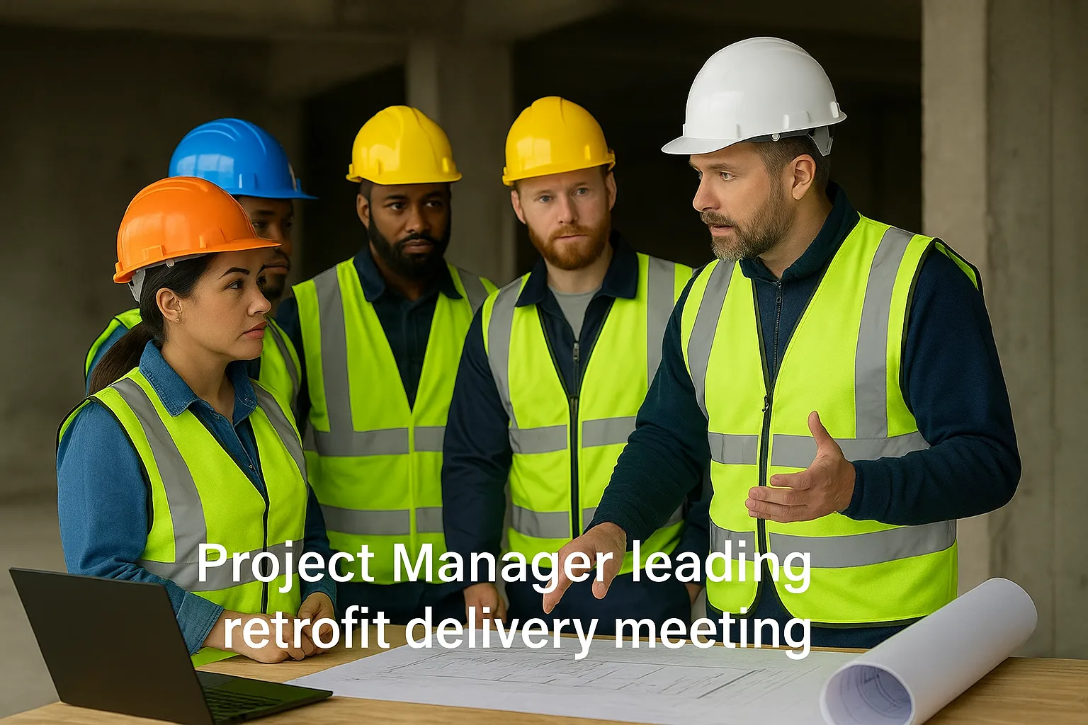 Project Manager leading retrofit delivery meeting