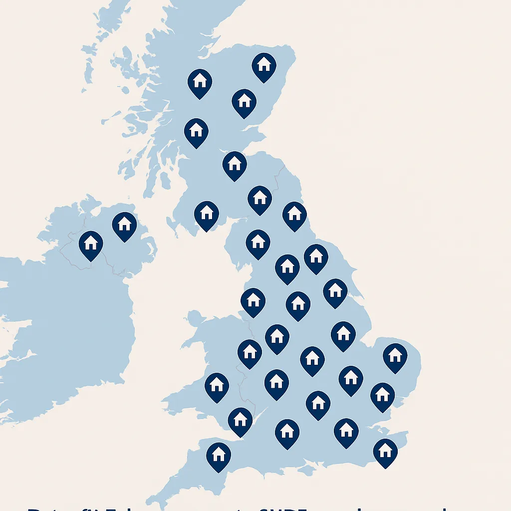 UK map showing Bristol highlighted for retrofit recruitment coverage